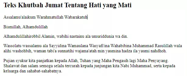 Teks Khutbah Jumat Tentang Hati yang Mati Teks Khutbah Jumat Tentang Hati yang Mati